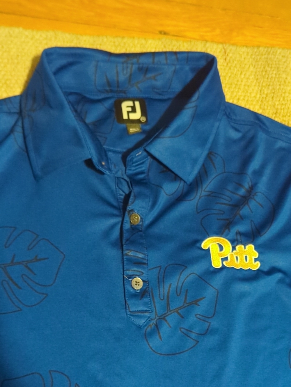 FootJoy Golf Jungle Leaf Print Polo Ocean Blue/Black Pitt Panthers Logo 2XL